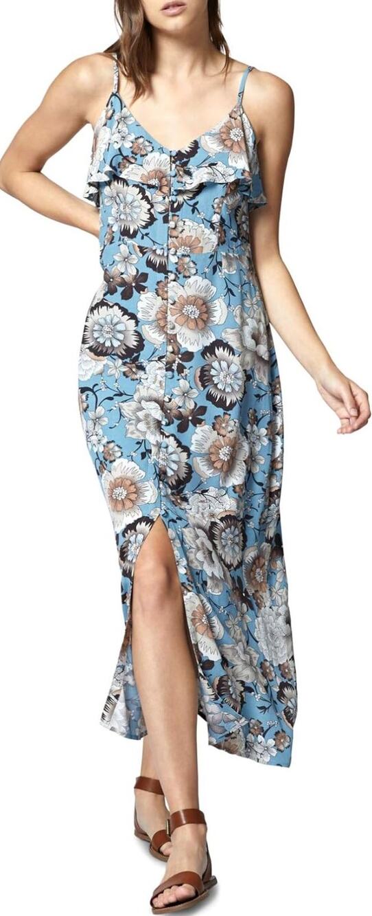 Sanctuary‎ Isabella Maxi Dress Medium Blue Tan Floral Print Flowy Boho